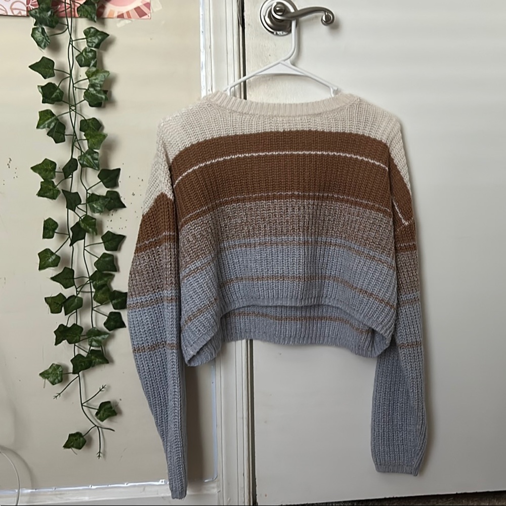 Striped Brown, White, and Blue Women's Sweater